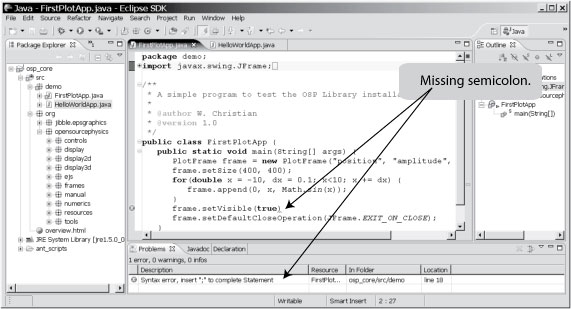 Eclipse IDE showing a programming error.